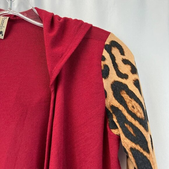 Pomelo Women’s Open Front Hooded Cardigan Red/Multi Animal Print Sleeves L - Picture 3 of 9